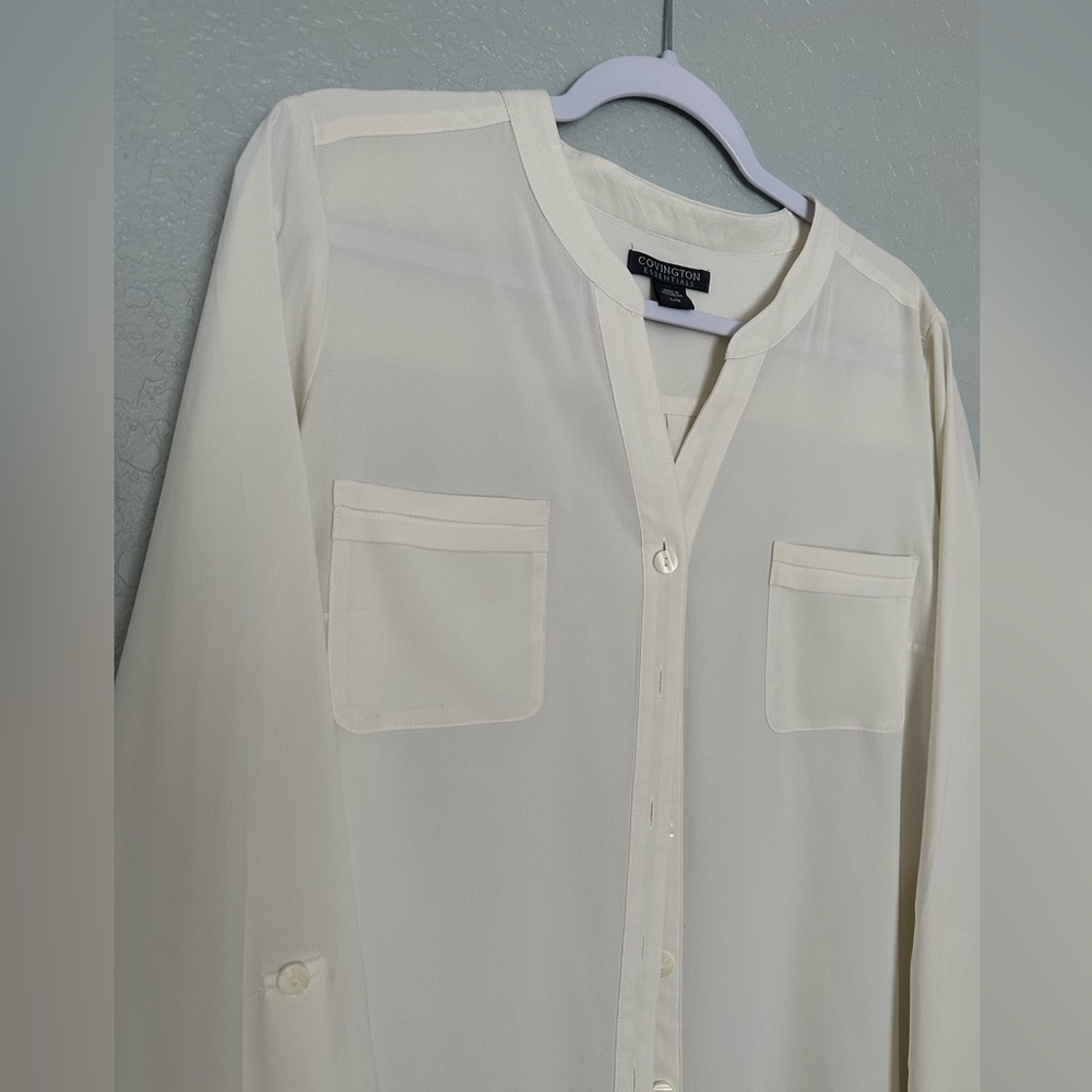 Covington Essentials- Sheer long sleeve button up blouse 🤍